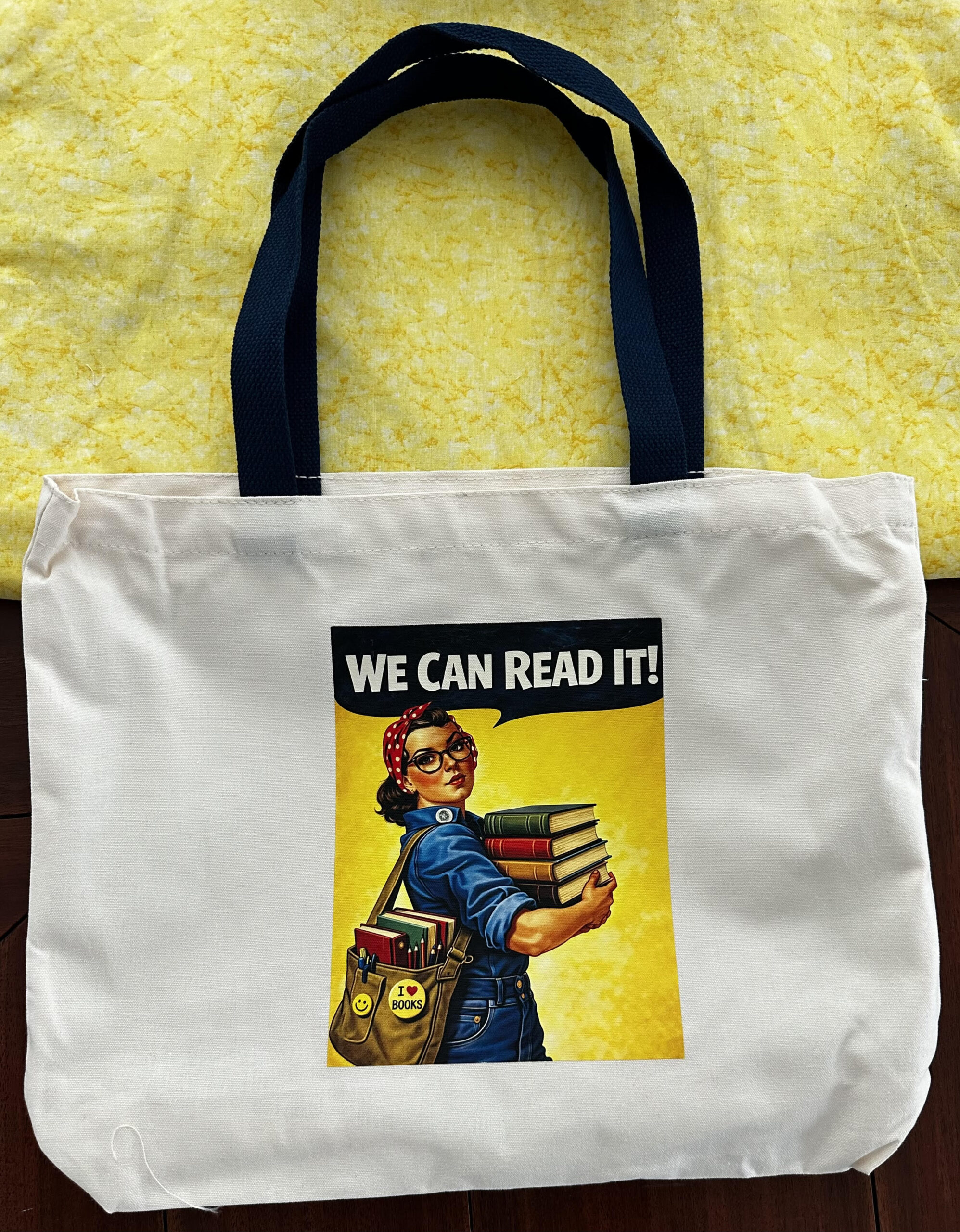 We Can read It Book Bag- Navy Handle